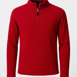 Global Gold Red Ribbed Quarter-Zip Pullover with Faux Black Layer | Size Small